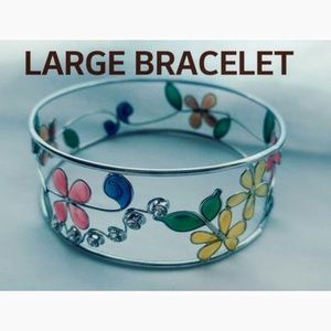 Womens Bracelet Silver Bangle Stone Large